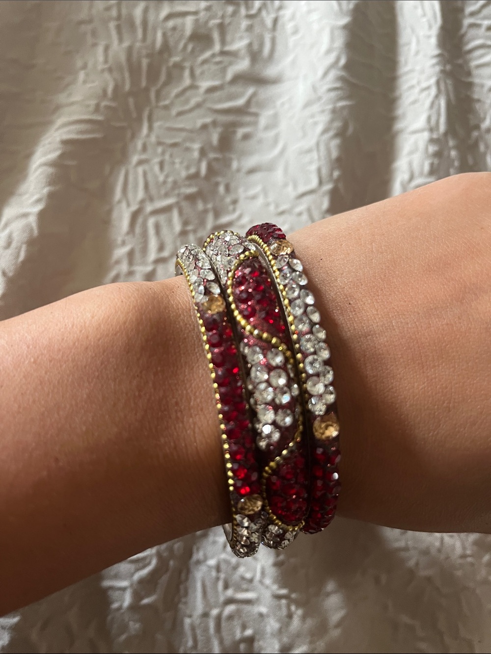 Red and Gold Crystal Wrapped Bangle Bracelet - Women Jewelry
